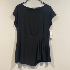 Relativity Black Short Sleeve Gathered Material Black Blouse - Size Large